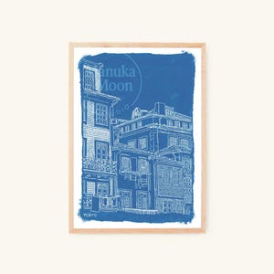 Porto, Portugal Architecture Poster Blue and White- art print from original artwork