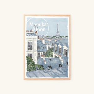 Paris rooftops, France - travel art print, watercolour painting (portrait/vertical digital download)