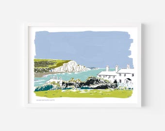 Seven Sisters Cliffs Gouache Painting | South Downs