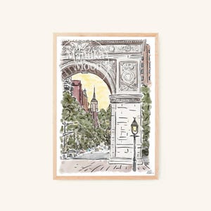 Washington Square Park, New York City, États-Unis - impression d'art à partir d'une oeuvre d'art aquarelle originale (impression portrait/téléchargement numérique vertical)
