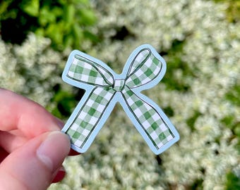 Green Gingham Bow Sticker
