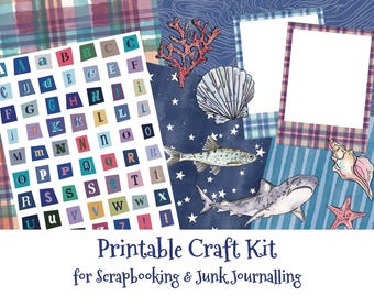 Ocean Themed Craft Kit | Printable Materials for Scrapbooks, Junk Journals, Vision Boards