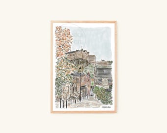Edinburgh Watercolour Art Print - The Vennel Steps, Scotland Travel Decor
