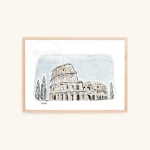 Rome Sketch Watercolour Art Print - Colosseum Landscape Painting (print of original artwork)
