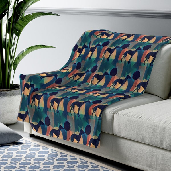Velveteen Plush Blanket - Italian Greyhound / Whippet Pattern - Sofa Throw - Sighthound Gift Ideas