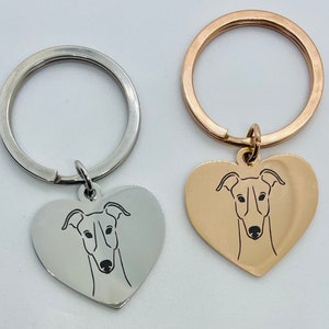 WHIPPET / GREYHOUND / Italian Greyhound Key ring - Keyring Heart Shaped Sighthound Gifts Presents Christmas Key Chain