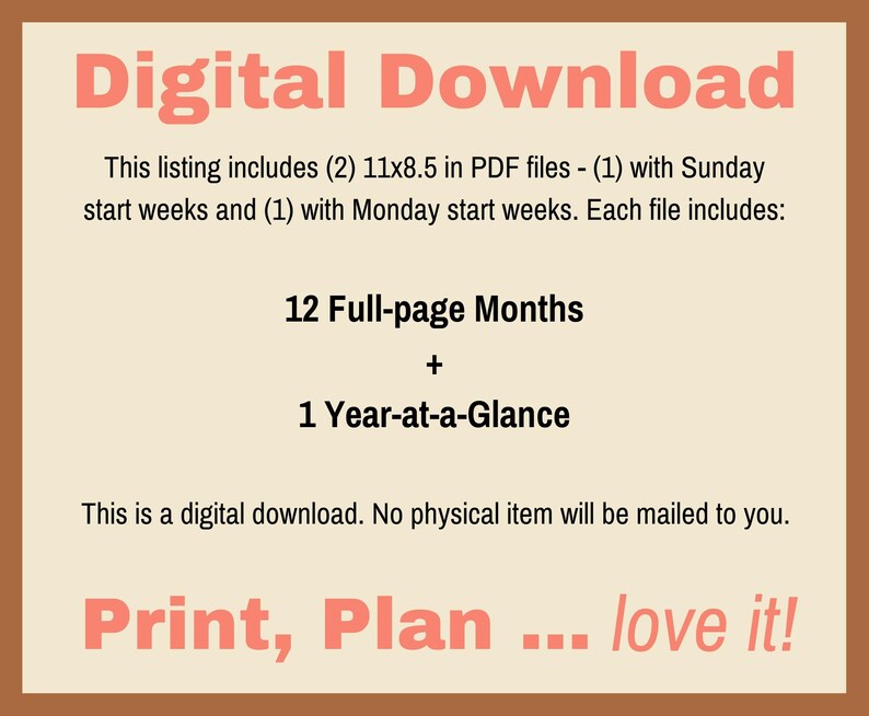 2023 Fancy Type Printable Calendar Desk Calendar PDF Etsy