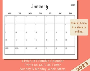 2023 Simple Printable Calendar Desk Calendar PDF Download - Etsy