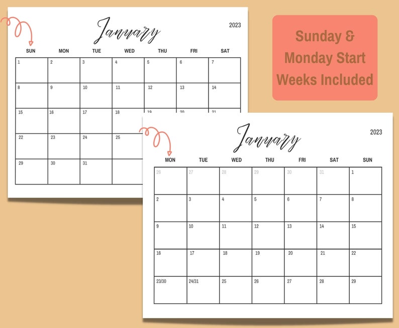 2023 Fancy Type Printable Calendar Desk Calendar PDF Etsy Hong Kong