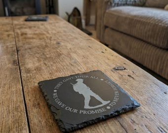 Laser Engraved Slate Remembrance Coaster, Memorial Gift