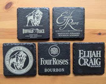 Laser engraved slate coaster, American Bourbon, whiskey gift for him or her.