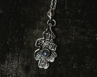 Fait à la main 925 Pendentif en argent Chêne Feuille Forme avec Labradorite