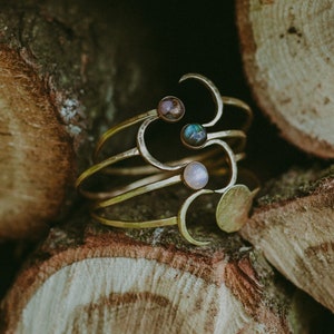 Handmade Brass Bracelet Crescend Moon & Labradorite, Raw Brass Bracelet With Gem Stone image 5