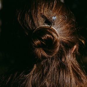 Raw Brass Hairpin In The Shape Of A Moth with Golden Obsidian image 3