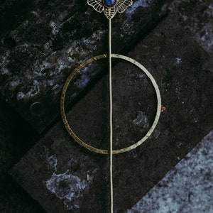 Raw Brass Moth-shaped Hairpin with 8mm Labradorite, Wedding Hair Decoration image 2