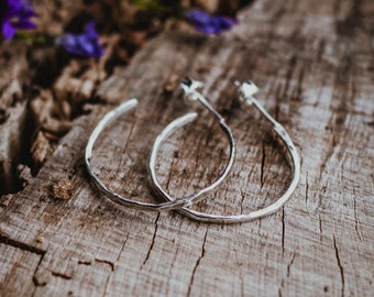 925 Silver Open Ring Earrings, Handmade Raw Silver Earrings Ring-shaped