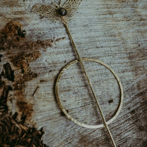 Raw Brass Hairpin In The Shape Of A Moth with Golden Obsidian image 2