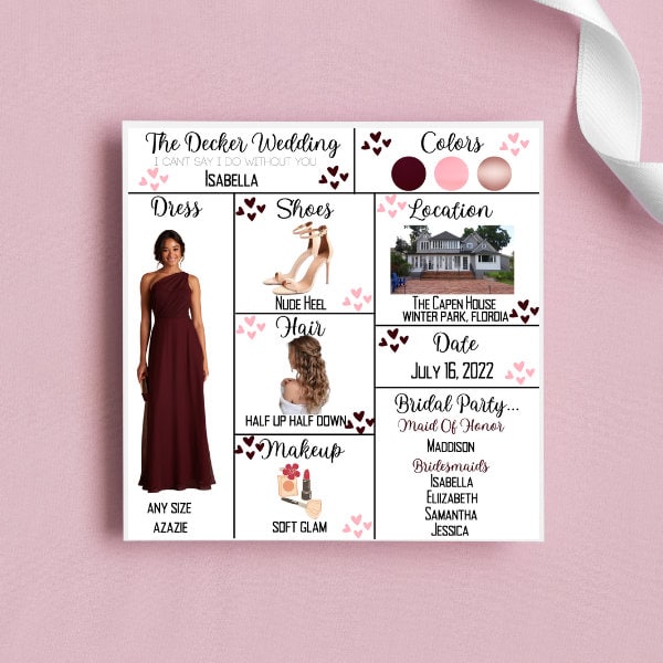 Bridesmaid info card template editable with Canva, Bridesmaid  Template, Customizable bridal party info, Bridesmaid Proposal Card
