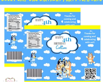 Bluey Birthday Chip Bag Template, Bluey, Chip Bag Template, Editable on Canva, Printable Chip Bag for Birthday Parties