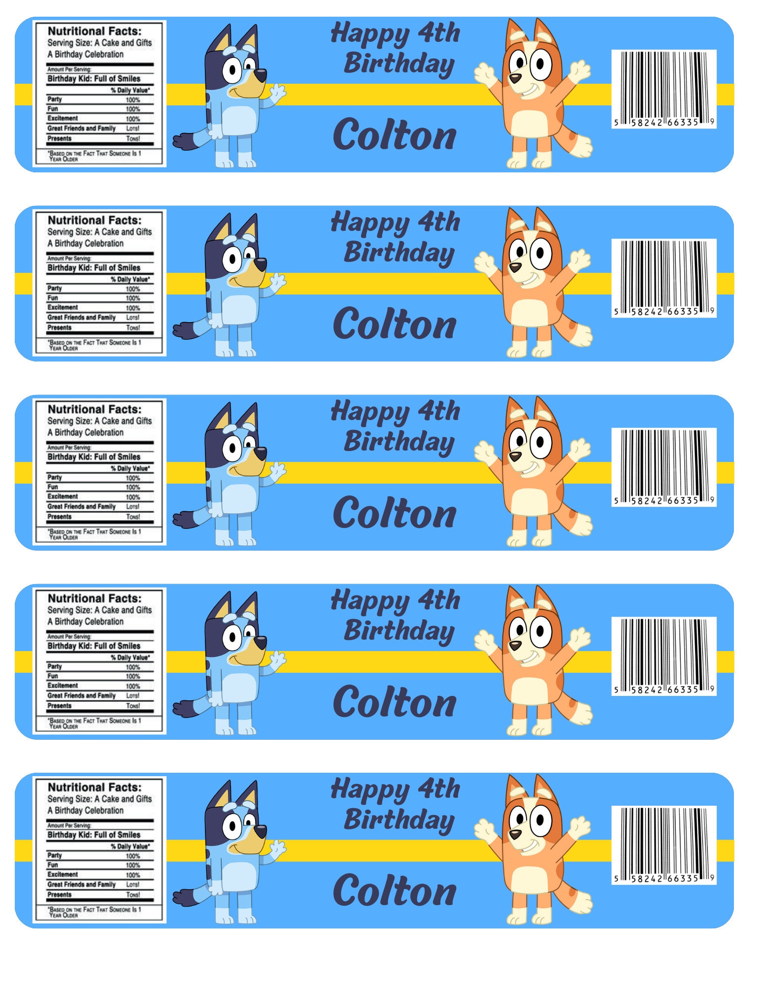 Bluey Birthday Water Bottle Label Template Bluey Water - Etsy Australia