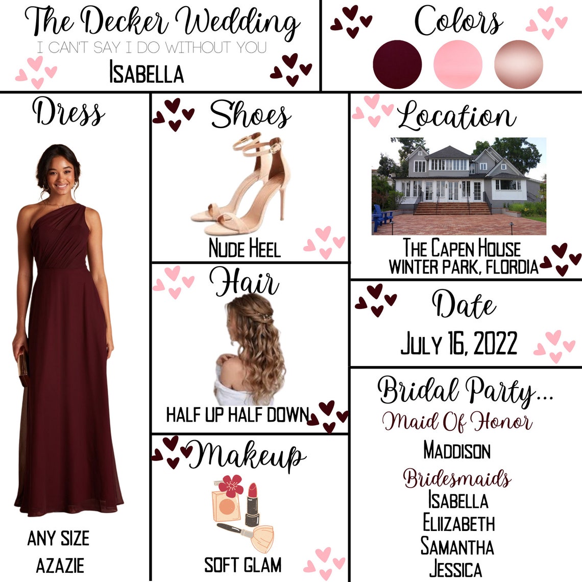 Bridesmaid Info Card Template Editable With Canva, Bridesmaid Template Bridesmaid Info Card Template Editable With Canva, Bridesmaid Template