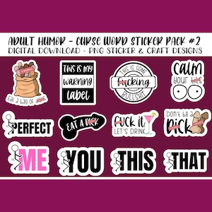 Adult Humor Swear Words PNG Design Bundle, Curse Word PNG Sticker and Design Pack, Inappropriate Digital PNG Stickers, Profanity Bundle