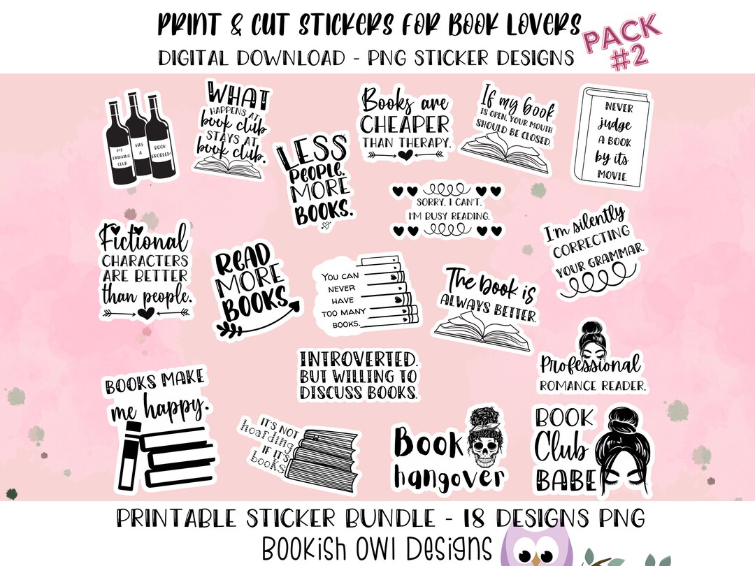 Printable Book Lover Stickers Pack #2 PNG Stickers for Print and Cut ...