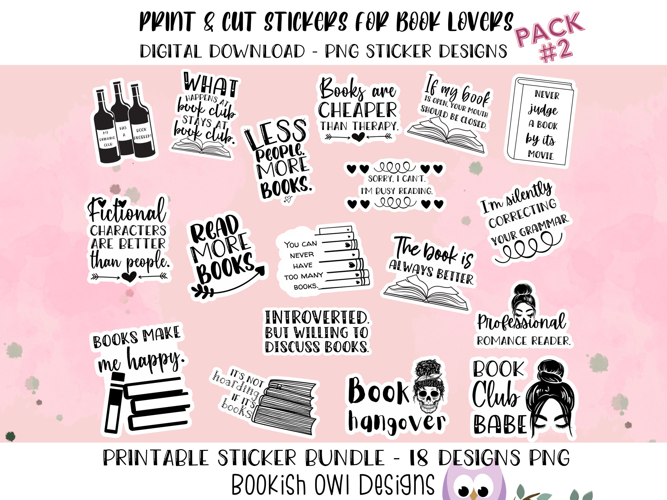 Printable Book Lover Stickers Pack #2 PNG Stickers for Print and Cut ...