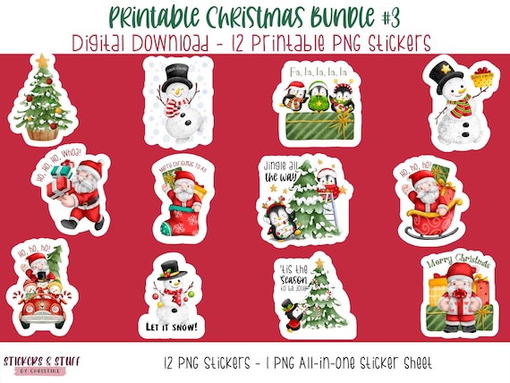 Printable Christmas Sticker Bundle: PNG Designs (Digital Download)