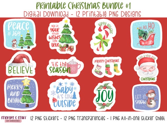 Printable Christmas PNG Sticker and Design Bundle 1 Print - Etsy