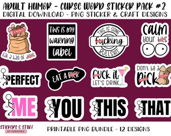 Adult Humor Swear Words PNG Design Bundle, Curse Word PNG Sticker and Design Pack, Inappropriate Digital PNG Stickers, Profanity Bundle