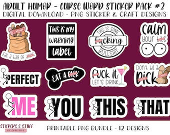 Adult Humor Swear Words PNG Design Bundle, Curse Word PNG Sticker and Design Pack, Inappropriate Digital PNG Stickers, Profanity Bundle