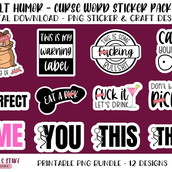 Adult Humor Swear Words PNG Design Bundle, Curse Word PNG Sticker and Design Pack, Inappropriate Digital PNG Stickers, Profanity Bundle