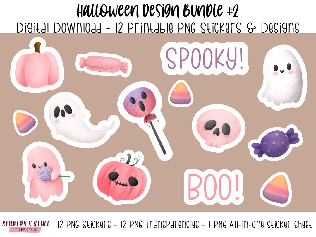 Printable PNG Halloween Design Bundle, Printable PNG Halloween Stickers ...