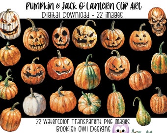 Watercolor Halloween Pumpkin Clipart: Jack O'Lantern Designs (Digital Download)