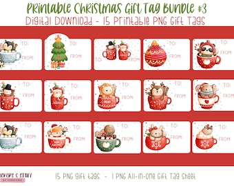Printable PNG Christmas Gift Tag Bundle #3, Print then Cut PNG Christmas Gift Tags, Digital Christmas Gift Labels, DIY Gift Tags