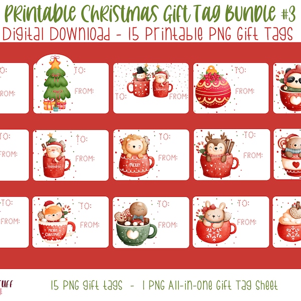 Printable PNG Christmas Gift Tag Bundle #3, Print then Cut PNG Christmas Gift Tags, Digital Christmas Gift Labels, DIY Gift Tags