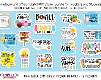 Bundle d'autocollants numériques PNG imprimables de fin d'année pour les enseignants et les élèves, pack d'autocollants PNG imprimables pour les enseignants, la fin de l'école
