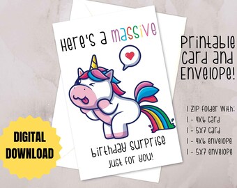 Funny Unicorn Birthday Card: Printable DIY Greeting Card (Digital Download)