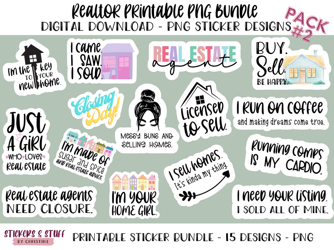 Realtor Printable PNG Bundle Pack 2, Real Estate Digital Design Bundle ...