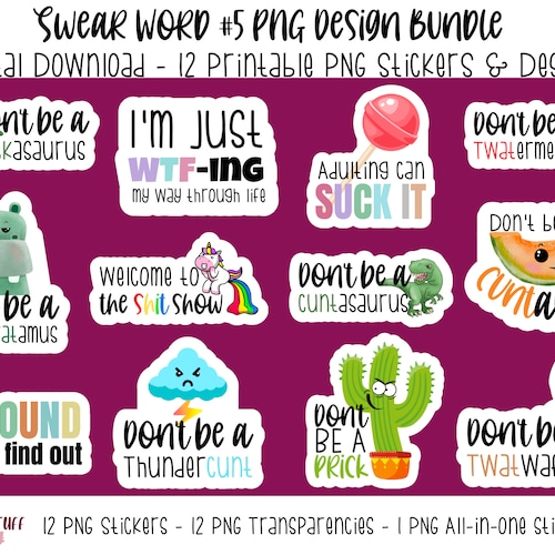 Swear Word Bundle 5 PNG Print and Cut Stickers Adult Content Etsy Denmark