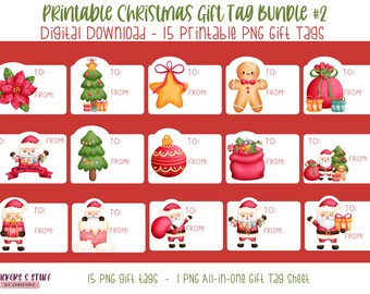 Printable PNG Christmas Gift Tag Bundle #2, DIY Christmas Gift Tags, Digital Christmas Gift Labels, Print Then Cut PNG Christmas Gift Tags