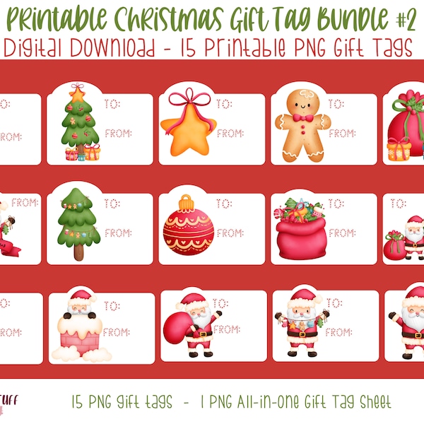 Printable PNG Christmas Gift Tag Bundle #2, DIY Christmas Gift Tags, Digital Christmas Gift Labels, Print Then Cut PNG Christmas Gift Tags