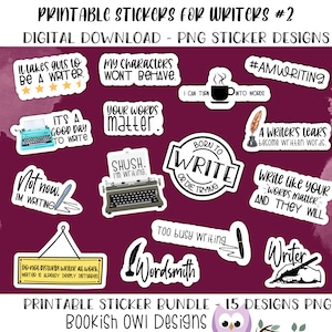 Printable Writing / Writer's Design Bundle Pack 2, PNG Digital Download Stickers, Print and Cut Stickers for Writers, Stickers for Cricut