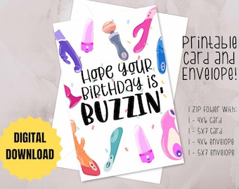 Printable Adult Birthday Card For Her: Buzzin' Design (Digital Download)