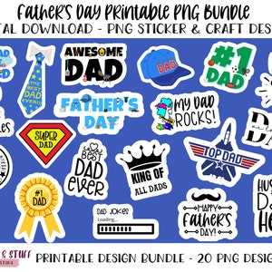 Vatertag druckbares PNG Design Bundle, Vatertag Aufkleber, Drucken dann auf digitalem PNG Download, Vatertag PNG Sticker Pack
