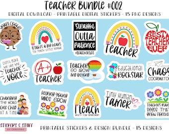 Printable Teacher PNG Sticker Design Bundle #2, Print then Cut Designs for Teachers, Digital Sticker Download for Educators, PNG Stickers