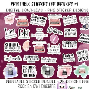 Printable Writing / Writer Stickers PNG Stickers for Print and Cut - Digital Download Print and Cut Stickers for Cricut -