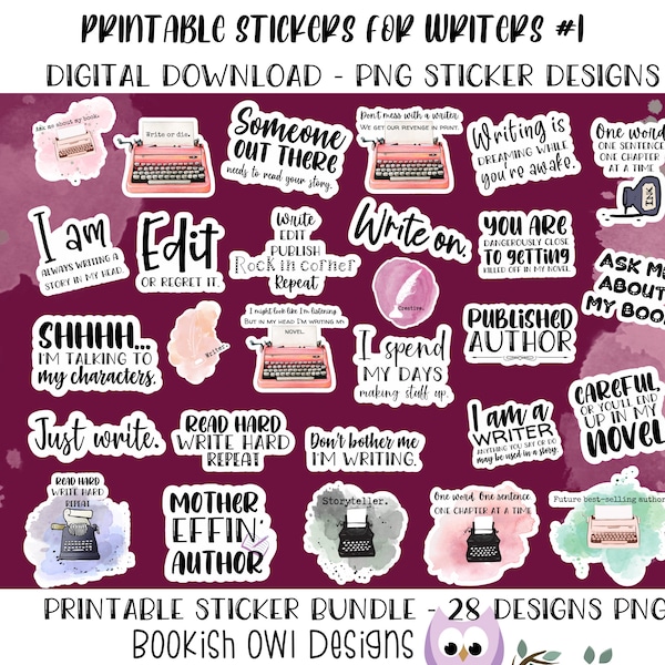 Printable Writing / Writer Stickers PNG Stickers for Print and Cut - Digital Download Print and Cut Stickers for Cricut -