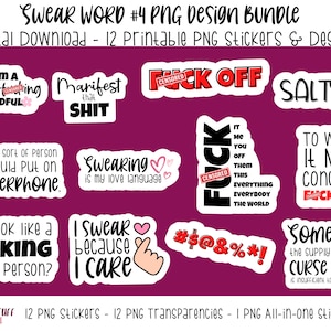 Swear Word PNG Design Bundle #4, Printable Curse Word PNG Design and Sticker Bundle, Funny Adult Swear Word PNG Digital Design Bundle